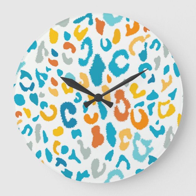 Leopard Spots: Colourful Vintage Texture. Large Clock (Front)