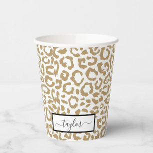 Leopard Spots Gold And White Animal Print Pattern Paper Cups