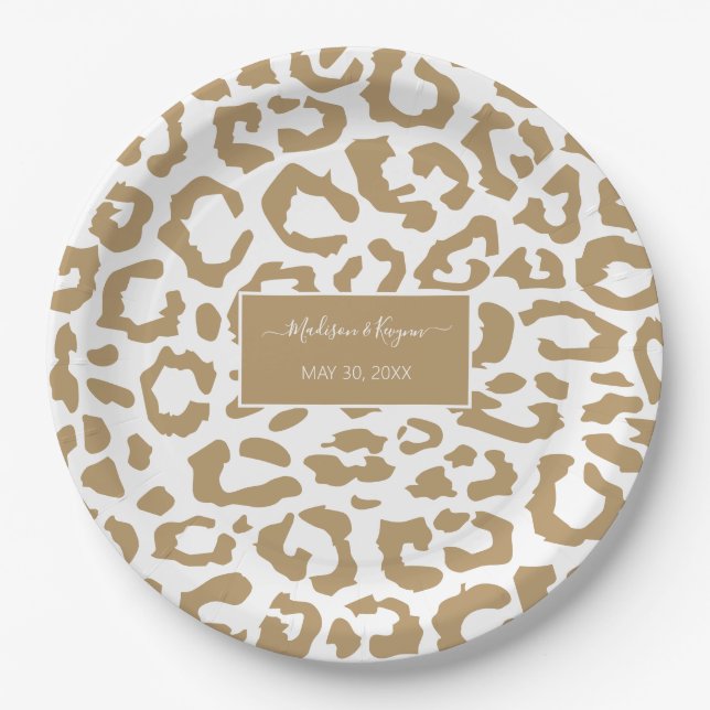 Leopard Spots Gold And White Animal Print Pattern Paper Plate (Front)