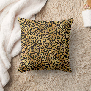 Leopard Spots Gold Black Animal Print Pattern Cushion
