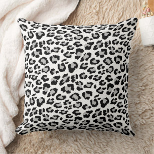 Leopard Spots Grey and Black Animal Print Pattern Cushion