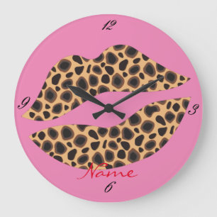 Leopard Spots Lipstick Kiss Thunder_Cove Large Clock