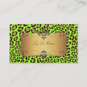 Leopard spots /neon green / business cards