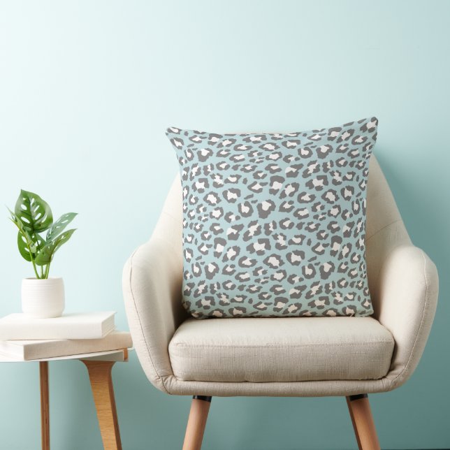 Leopard Spots Pale Blue Grey Animal Print Pattern Cushion (Chair)