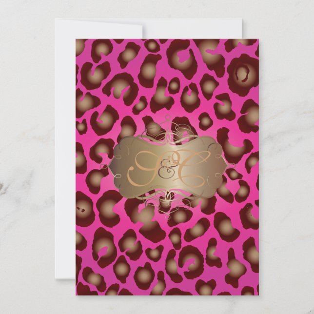 Leopard spots + pearl swirls/vintage/hot pink invitation (Front)