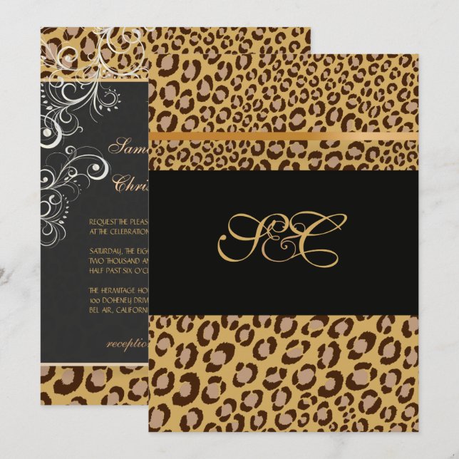 LEOPARD SPOTS+PEARL SWIRLS/VINTAGE INVITATION (Front/Back)