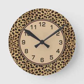 Leopard Spots Skin Numbers Round Clock