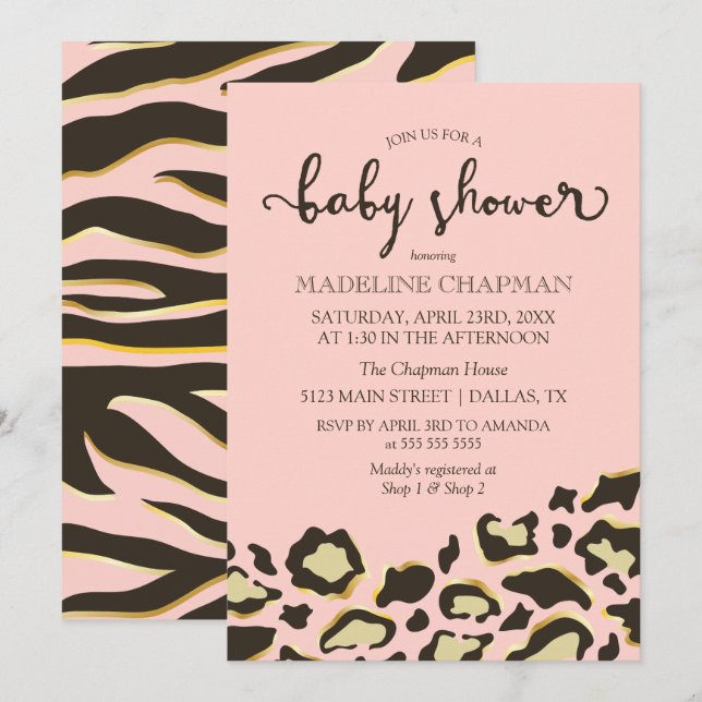 Leopard Spots & Tiger Stripes Baby Shower Invitation (Front/Back)