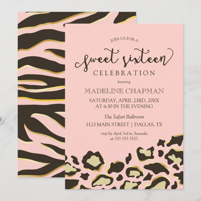 Leopard Spots & Tiger Stripes Sweet Sixteen Invitation (Front/Back)