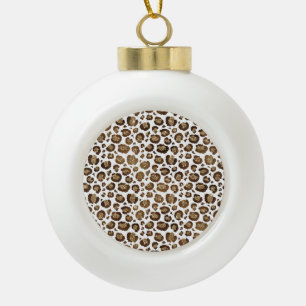 Leopard Spots Wild Animals Golden Glitter Safari Ceramic Ball Christmas Ornament