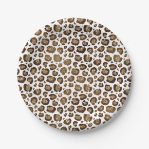 Leopard Spots Wild Animals Golden Glitter Safari Paper Plate