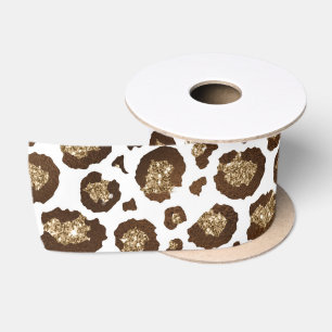 Leopard Spots Wild Animals Golden Glitter Safari Satin Ribbon