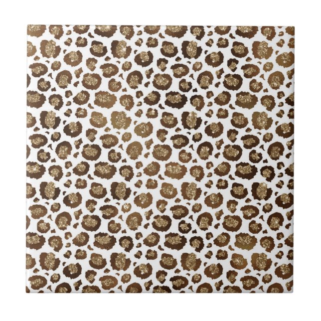 Leopard Spots Wild Animals Golden Glitter Safari Tile (Front)