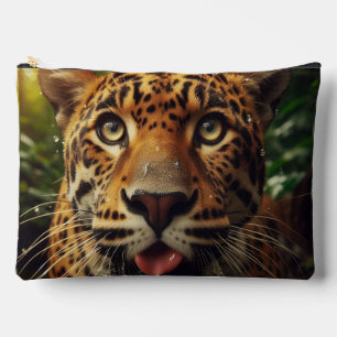 Leopard Stares While Lapping Water in Jungle Accessory Pouch