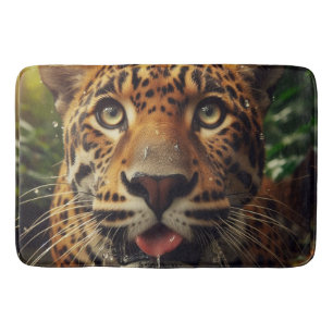 Leopard Stares While Lapping Water in Jungle Bath Mat