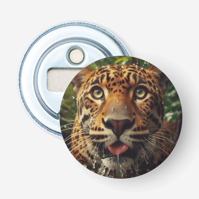 Leopard Stares While Lapping Water in Jungle  Bottle Opener (Front)