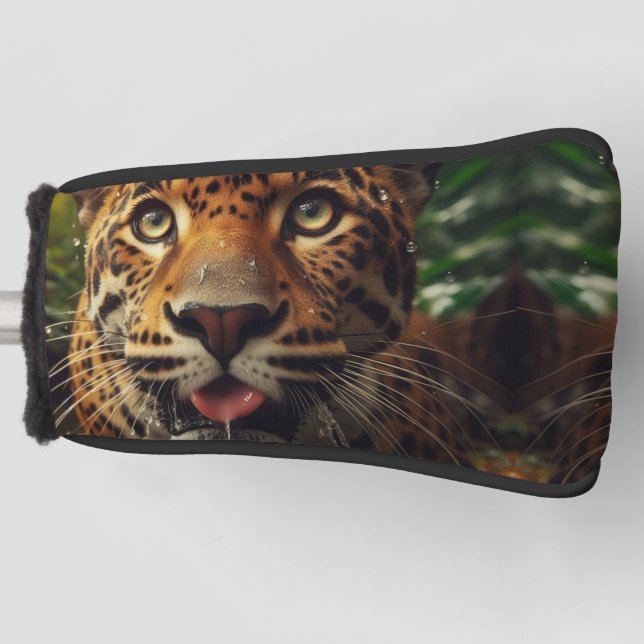 Leopard Stares While Lapping Water in Jungle  Golf Head Cover (Front)