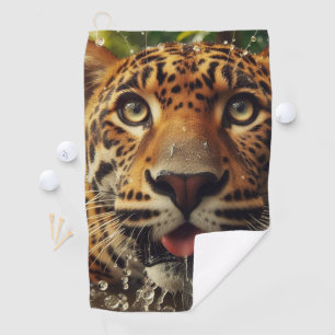 Leopard Stares While Lapping Water in Jungle  Golf Towel