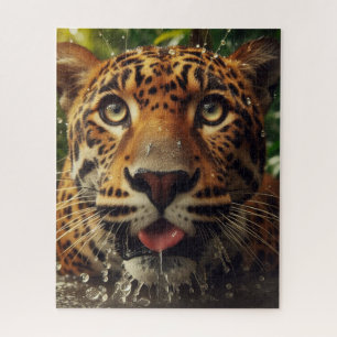 Leopard Stares While Lapping Water in Jungle Jigsaw Puzzle