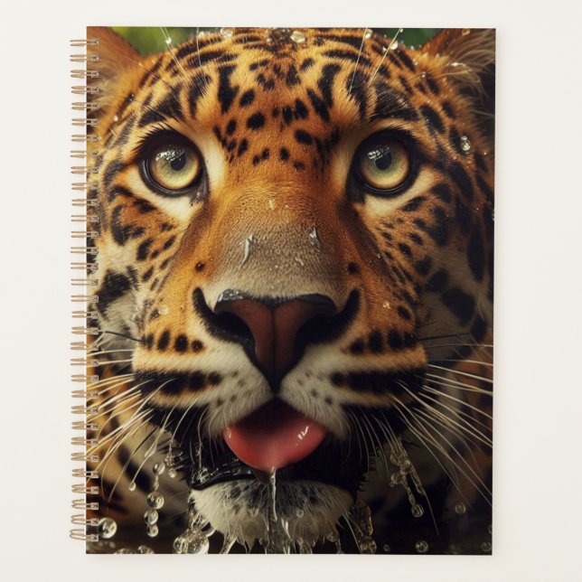 Leopard Stares While Lapping Water in Jungle  Planner (Front)