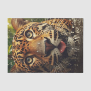 Leopard Stares While Lapping Water in Jungle Tissue Paper