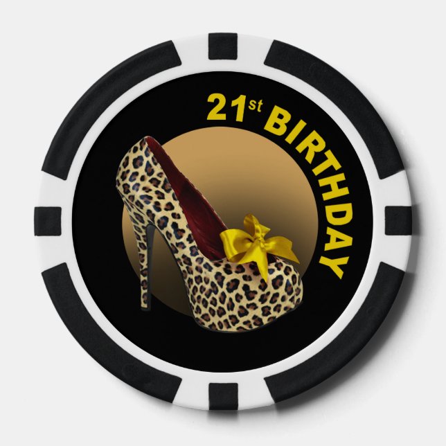 Leopard Stiletto 21st Birthday yellow black Poker Chips (Front)