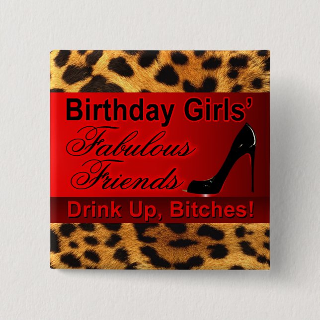Leopard Stiletto Fabulous Friends Birthday Girl 15 Cm Square Badge (Front)