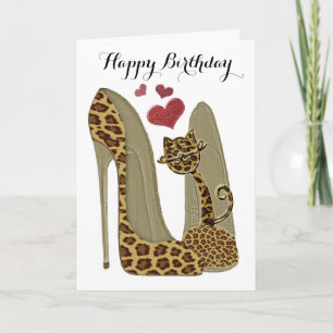 Leopard Stiletto Shoes and Cat Art Card