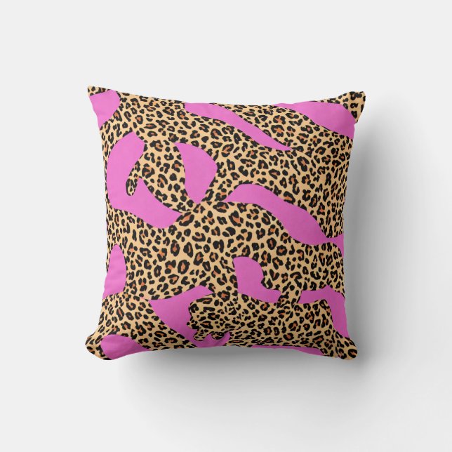 Leopard Stripes Pink Orange Wild Animal Cushion (Front)