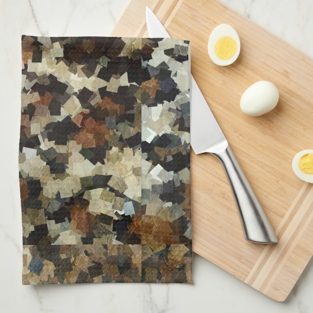 Leopard Style Brown Black Square Pattern Tea Towel (Quarter Fold)