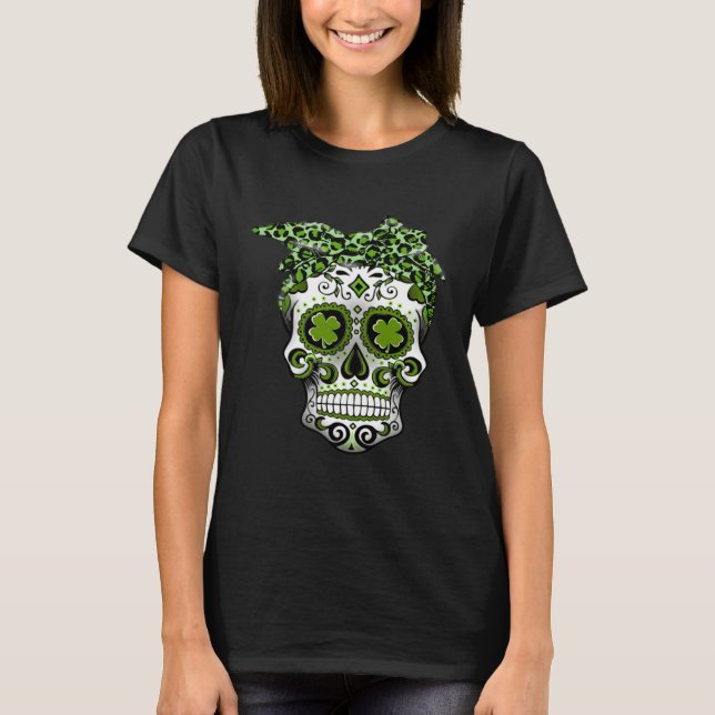 Leopard Sugar Skull St Patricks Day  Women Girls T-Shirt (Front)
