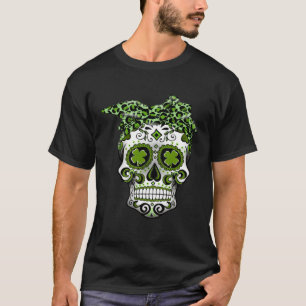 Leopard Sugar Skull St Patricks Day  Women Girls T-Shirt