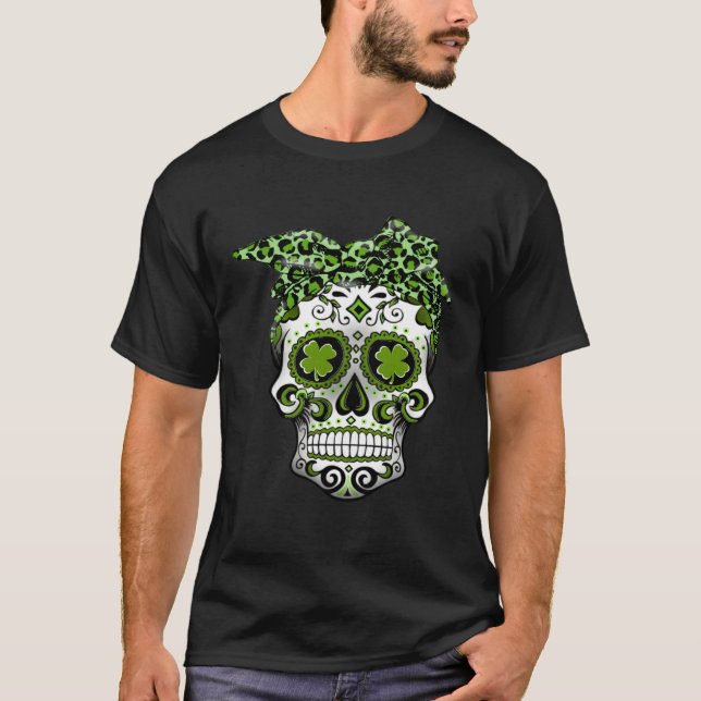 Leopard Sugar Skull St Patricks Day  Women Girls T-Shirt (Front)
