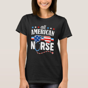 Leopard Sunflower Er Nurse American Flag  4th Of J T-Shirt