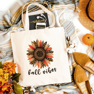 Leopard Sunflower Fall Vibes Autumn Floral Tote Bag