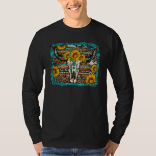 Leopard Sunflower Longhorn Bull Skull Turquoise We T-Shirt