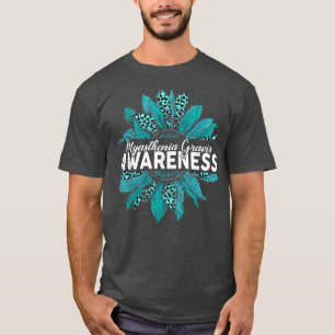 Leopard Sunflower Myasthenia Gravis Awareness Teal T-Shirt