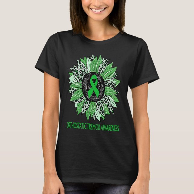 Leopard Sunflower Orthostatic Tremor Awareness Gre T-Shirt (Front)