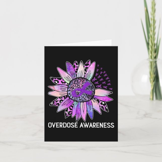 Leopard Sunflower Overdose Awareness Month Purple  Card (Front)