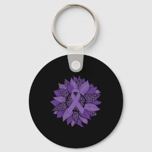 Leopard Sunflower Purple Ribbon Fibromyalgia Aware Key Ring
