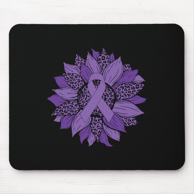 Leopard Sunflower Purple Ribbon Fibromyalgia Aware Mouse Mat (Front)
