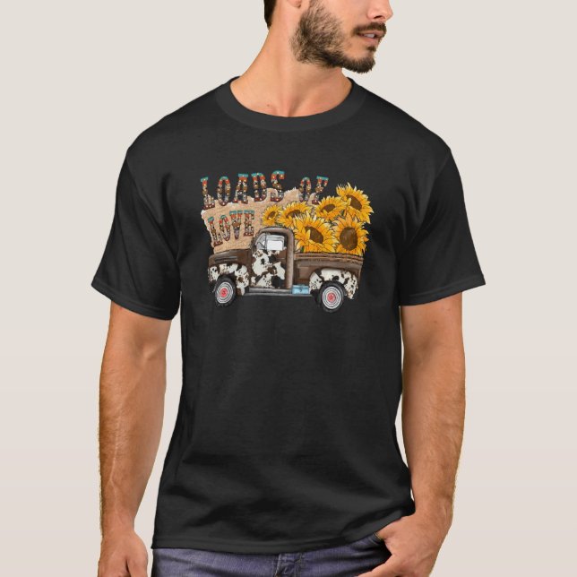 Leopard Sunflower Truck Load Of Love Western Valen T-Shirt (Front)
