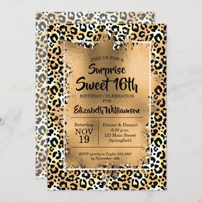 Leopard Sweet 16th Birthday Party Invitations (Front/Back)