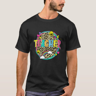 Leopard Teacher Happy First Day of School V neck T-Shirt