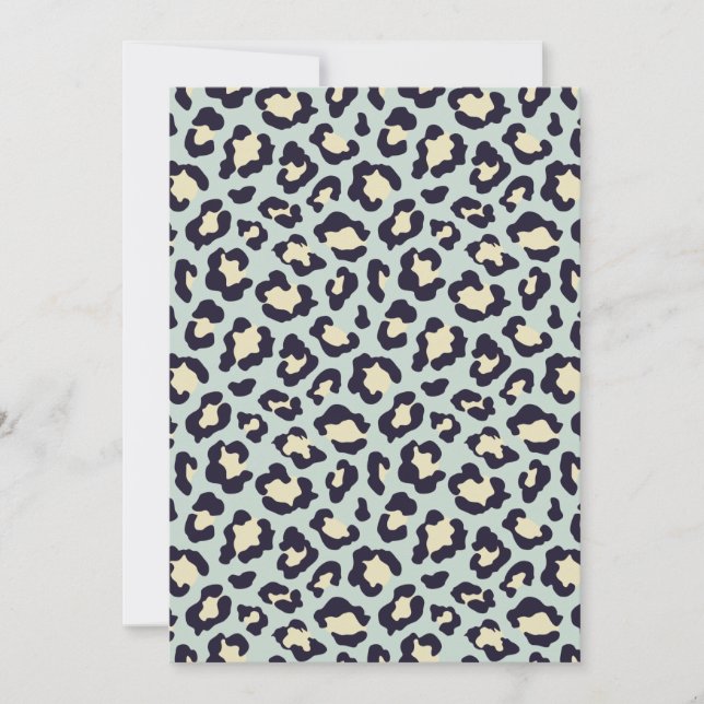 Leopard teal, black, yellow trendy holiday card (Front)