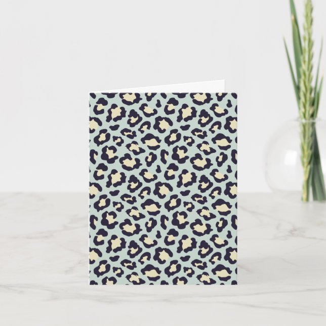 Leopard teal, black, yellow trendy holiday card (Front)
