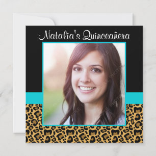 Leopard Teal Blue Photo Quinceanera Invitations