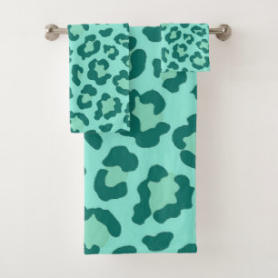 Leopard teal print bath towel set