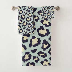 Leopard teal print bath towel set