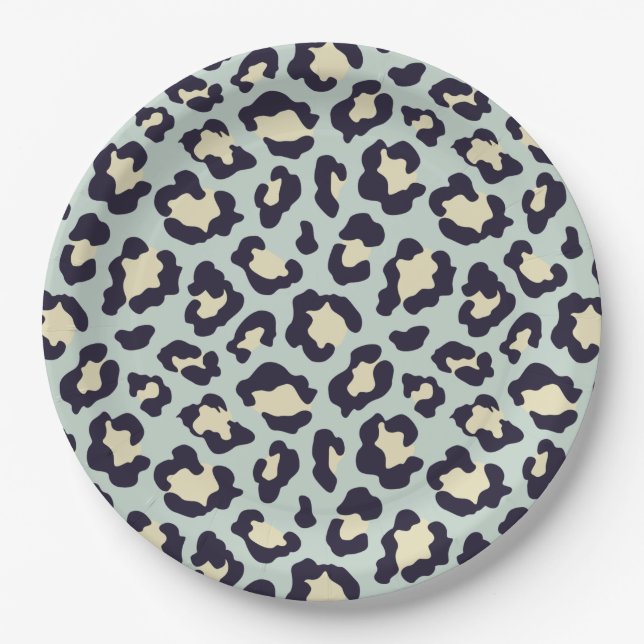 Leopard teal print paper plate (Front)